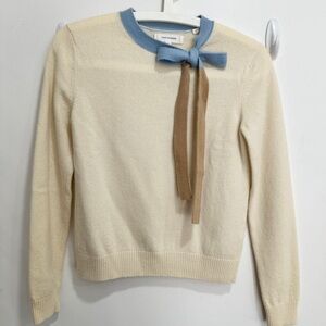 Chinti & parker Cream Cashmere Bow-Accent Sweater with Blue Trim